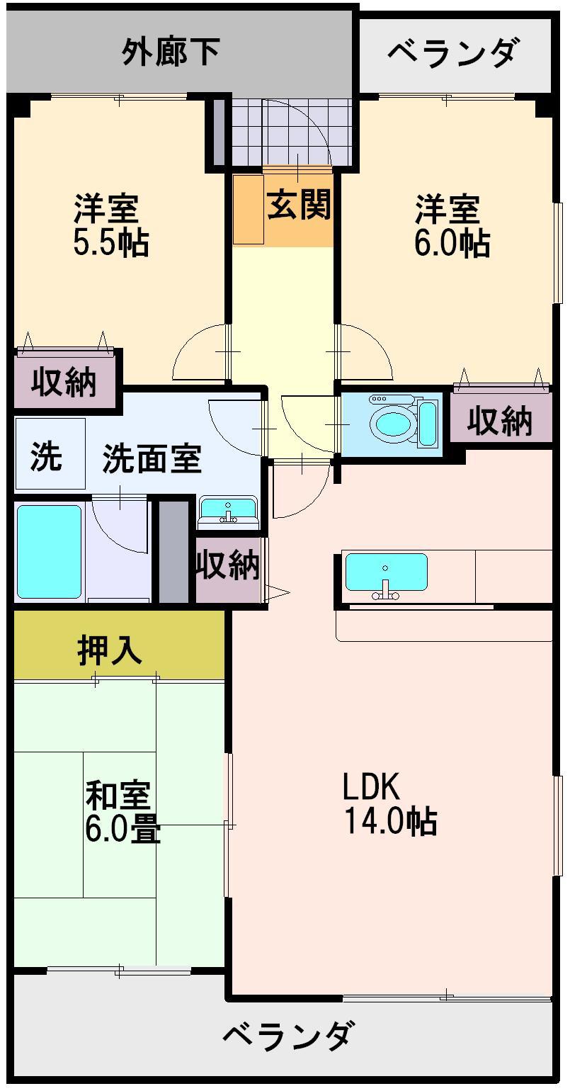 ホワイトハウスうれし野(3LDK/3階)の間取り写真