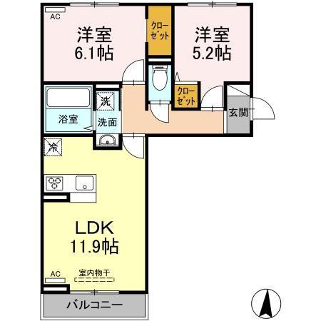 プリエール・M(2LDK/3階)の間取り写真