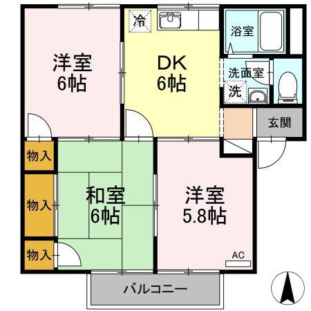 ルミエール22A棟(3DK/2階)の間取り写真