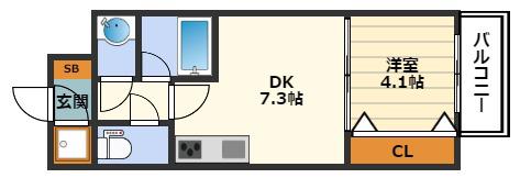 ONE ROOF FLAT TENJIMBASHI(1DK/2階)の間取り写真