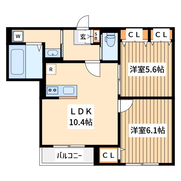 リケナ矢野口(2LDK/3階)の間取り写真