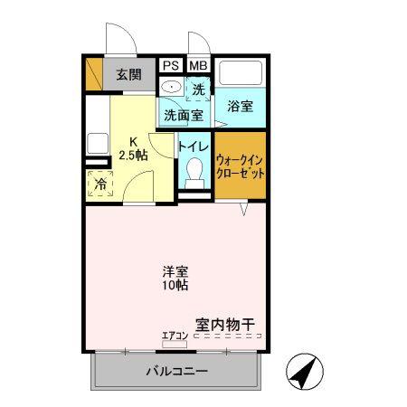 グリーンコート壱番館(1K/2階)の間取り写真