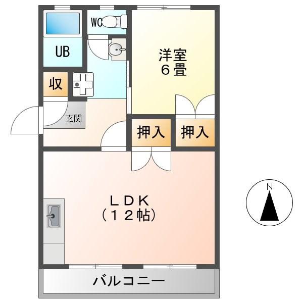 南町ニュータウン B棟(1LDK/2階)の間取り写真