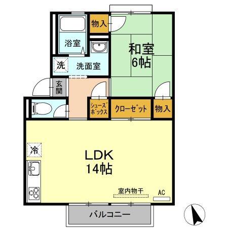 グリーンガーデンC棟(1LDK/2階)の間取り写真