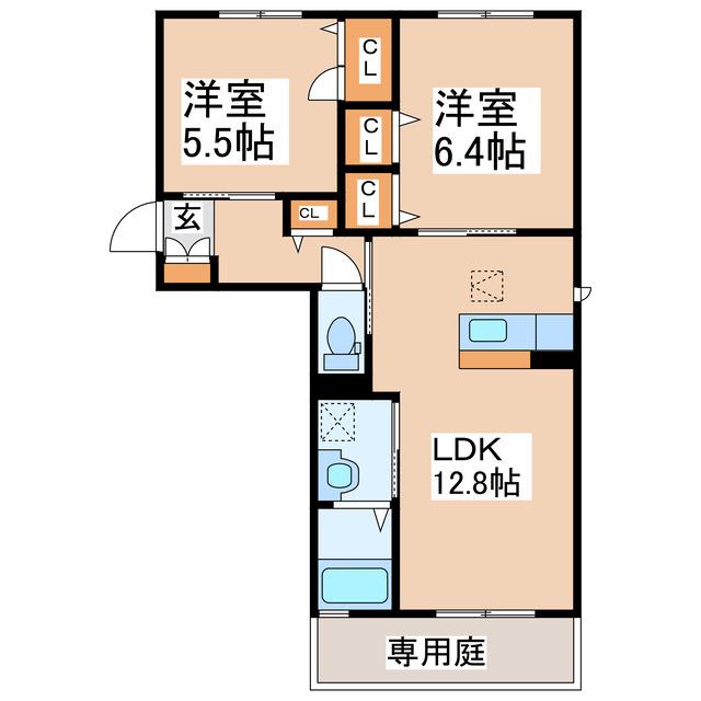 Nグランドール壱・弐(2LDK/1階)の間取り写真