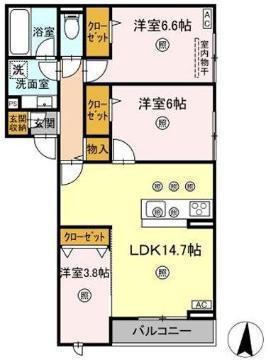 ボンジョルネ南手城(3LDK/2階)の間取り写真