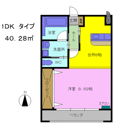 エテルナホワイト(1DK/1階)の間取り写真