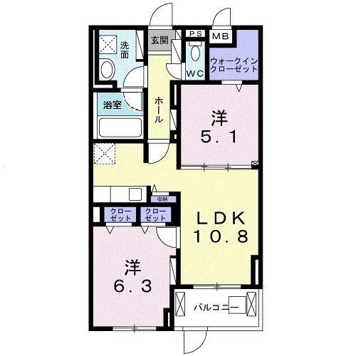 コンフォール山内 FK(2LDK/1階)の間取り写真