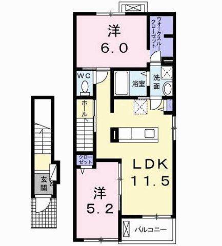 ルナ・ソレイユII(2LDK/2階)の間取り写真