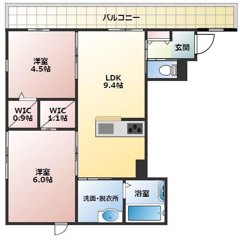 LOISEAU BLEUロワゾ ブルー甲子園(2LDK/3階)の間取り写真