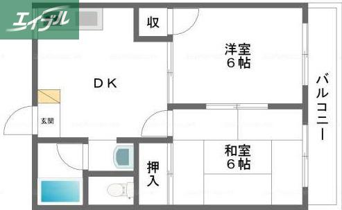 コーポすずらん(2DK/2階)の間取り写真