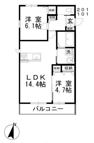 ビューティフルI(2LDK/1階)の間取り写真