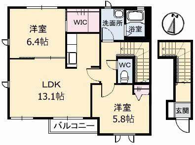 エンジェル ウィング A棟(2LDK/2階)の間取り写真