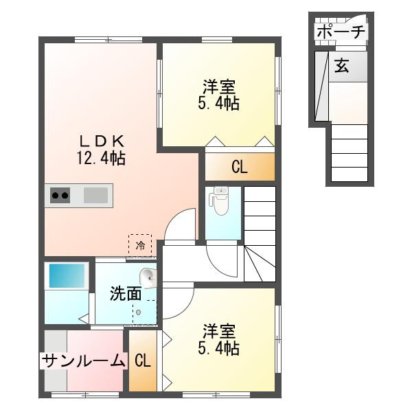 メゾン ド ソレイユ(2LDK/2階)の間取り写真