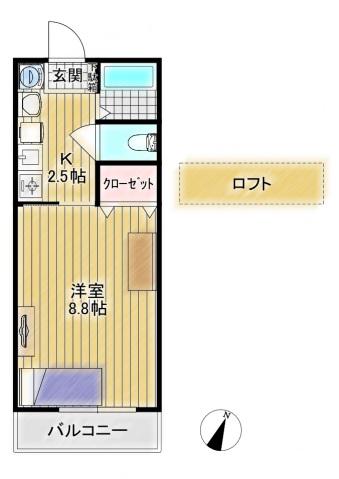 ハイムメヌエット(1K/2階)の間取り写真