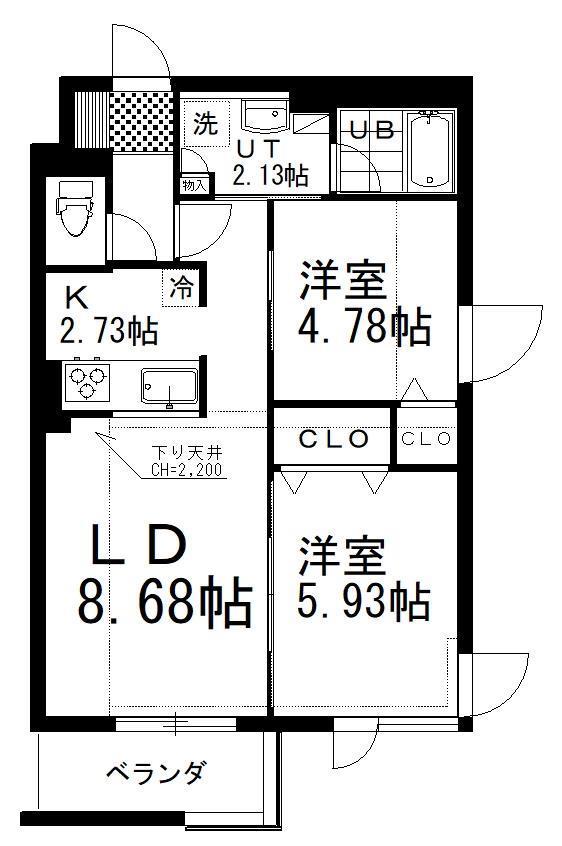 SHALOM(2LDK/4階)の間取り写真