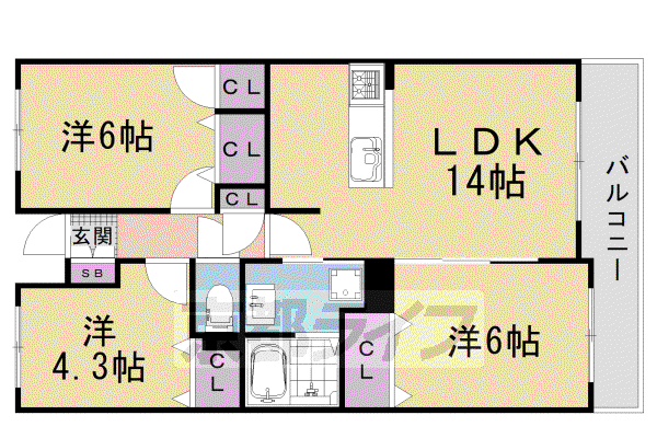 パインフィールド洛西(3LDK/5階)の間取り写真