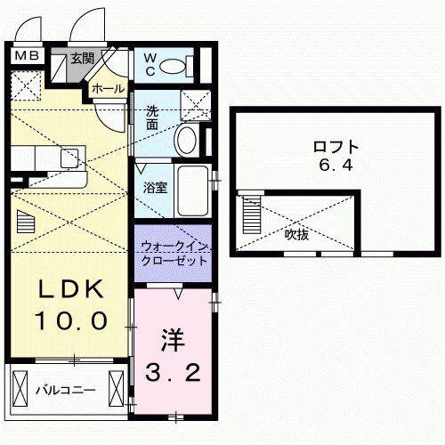 プラシード(1LDK/2階)の間取り写真