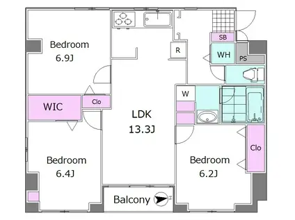サニー大久保(3LDK/5階)の間取り写真