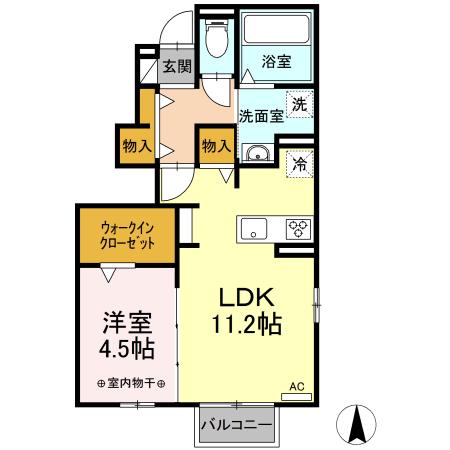 セジュールあいざわ(1LDK/1階)の間取り写真