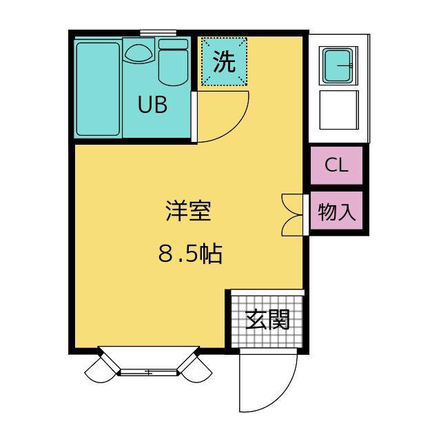 ローズアパートQ38番館(ワンルーム/1階)の間取り写真