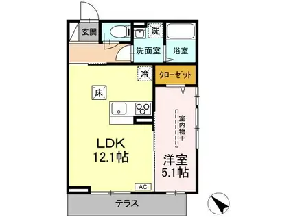DーROOM二軒茶屋T T(1LDK/1階)の間取り写真