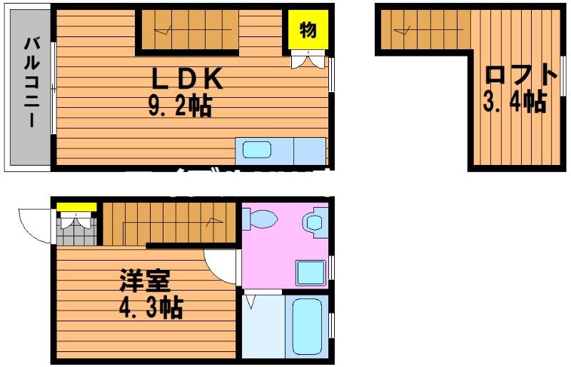 センターフィールド湊(1LDK/1階)の間取り写真