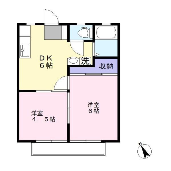 ダックハウス中島B棟(2DK/2階)の間取り写真