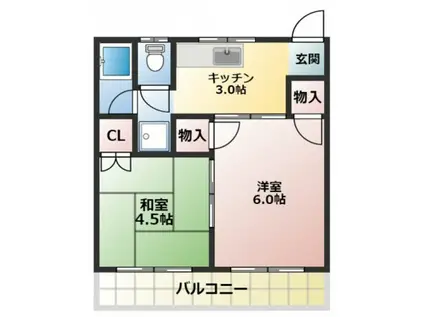 桂マンションI(2K/1階)の間取り写真
