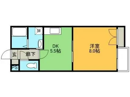 フォーバスII(1DK/2階)の間取り写真