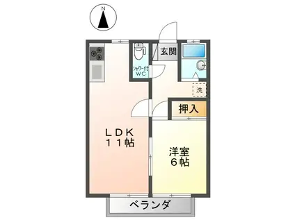 ハイツイワイ(1LDK/1階)の間取り写真