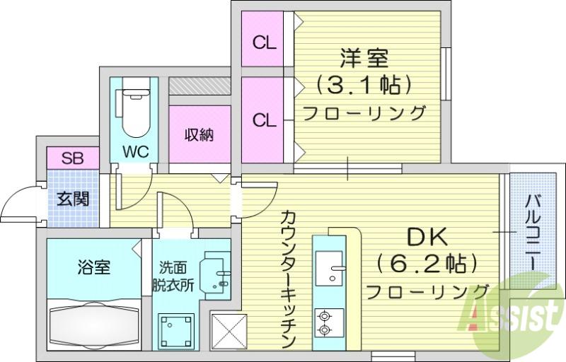 LINK STAGE富沢駅前2(1DK/1階)の間取り写真