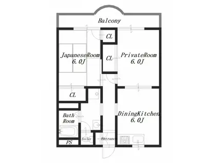 ライズ綾(2DK/3階)の間取り写真