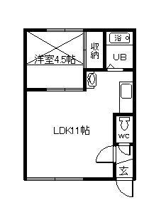 ハンドレッドヴィレッジI棟(1LDK/2階)の間取り写真