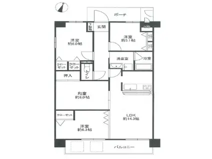 シートレジャー曽根駅前(4LDK/3階)の間取り写真