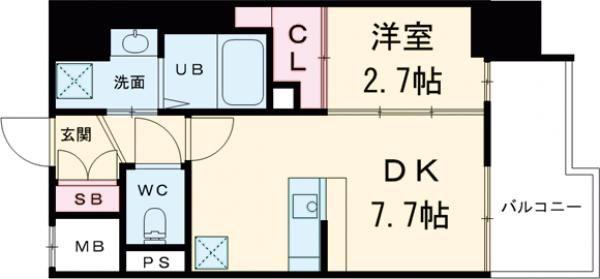 RESIDENCE花畑(1DK/14階)の間取り写真