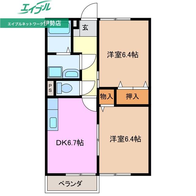 メゾン浜郷 B棟(2DK/1階)の間取り写真