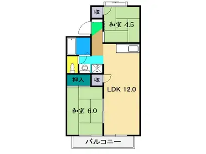 ボーヴィラージュ和田 IIB棟(2LDK/1階)の間取り写真