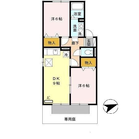 COZYCOURTA棟(2DK/1階)の間取り写真