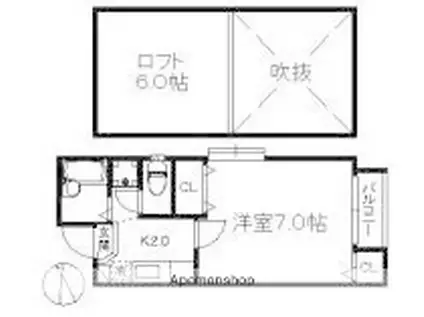 ドリームパレス生の松原III(1K/2階)の間取り写真