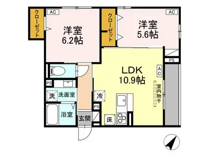 アセット-コート中町(2LDK/1階)の間取り写真