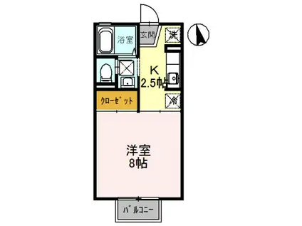 シングルコート田園(1K/2階)の間取り写真