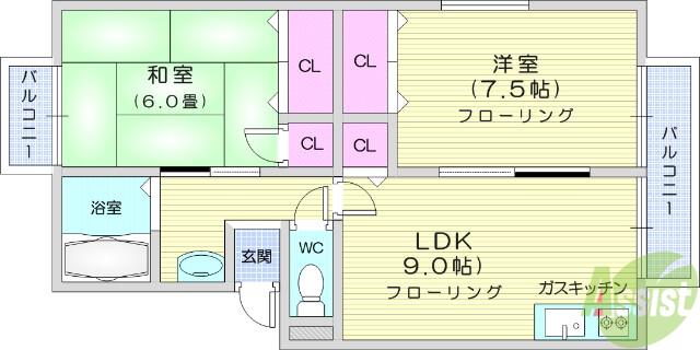 セジュール大町(2LDK/1階)の間取り写真