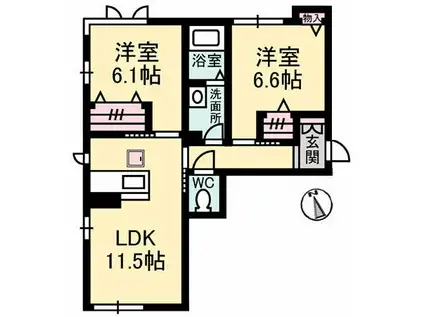 ベレオ西原(2LDK/1階)の間取り写真
