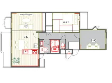 久岐の浜シーサイド4棟(2LDK/3階)の間取り写真