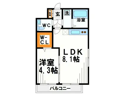 グローリオシェルト仙川II(1LDK/1階)の間取り写真