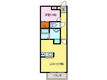 ブルーローズガーデン(1LDK/2階)の間取り写真