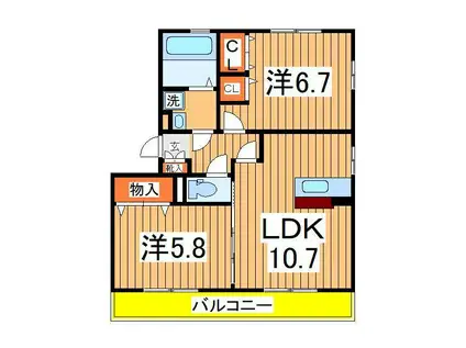 ボヌールおおたかの森Ⅰ(2LDK/3階)の間取り写真