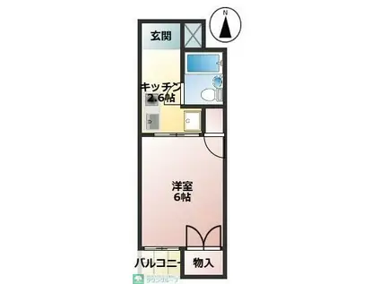 サンケンパレス東伏見駅前(1K/2階)の間取り写真
