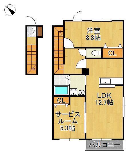 ボヌールM I(1SLDK/2階)の間取り写真